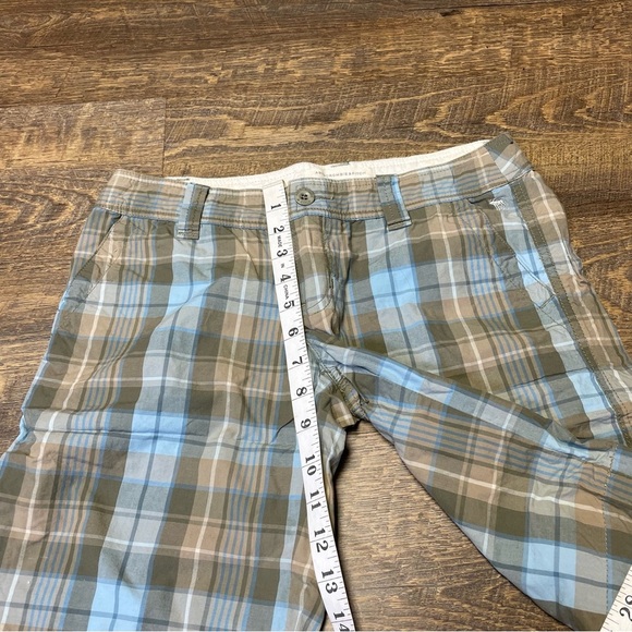CLEARANCE Vintage Y2K Abercrombie Fitch Womens 0 Tan Blue Plaid Bermuda Shorts - Picture 3 of 8